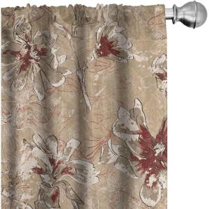 Ambesonne Exotic Branches Curtains, Simple Forest Leafy Silhouettes in Neutral Colors Boho Print, Window Treatments 2 Panel Set for Living Room Bedroom, Pair of – 28″ x 84″, Sea Green Dark Mustard(Pale Brown Dark Brown Tan)