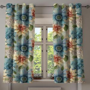 Ambesonne Floral Boho Grommet Curtain, Simple Design Delicate Flower Silhouettes Neutral Colors Exotics Art, Decorative 2-Panel Window Drapes for Bedroom Living Room, 50″ x 108″, Dark Indigo Pale Blue(Pale Teal Cream Pale Ruby)