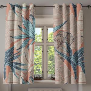 Ambesonne Floral Boho Grommet Curtain, Simple Design Delicate Flower Silhouettes Neutral Colors Exotics Art, Decorative 2-Panel Window Drapes for Bedroom Living Room, 50″ x 108″, Dark Indigo Pale Blue(Pale Rust and Blue Grey)