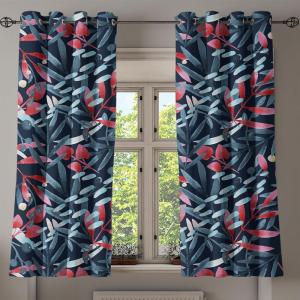 Ambesonne Floral Boho Grommet Curtain, Simple Design Delicate Flower Silhouettes Neutral Colors Exotics Art, Decorative 2-Panel Window Drapes for Bedroom Living Room, 50″ x 108″, Dark Indigo Pale Blue(Dark Coral Slate Blue)