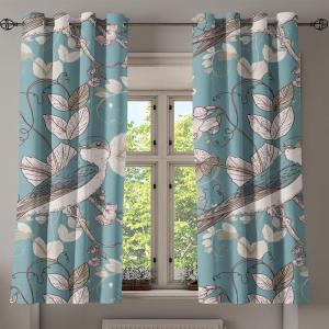 Ambesonne Floral Boho Grommet Curtain, Simple Design Delicate Flower Silhouettes Neutral Colors Exotics Art, Decorative 2-Panel Window Drapes for Bedroom Living Room, 50″ x 108″, Dark Indigo Pale Blue(Cadet Blue Eggshell)