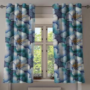 Ambesonne Floral Boho Grommet Curtain, Simple Design Delicate Flower Silhouettes Neutral Colors Exotics Art, Decorative 2-Panel Window Drapes for Bedroom Living Room, 50″ x 108″, Dark Indigo Pale Blue(Ceil Blue Teal Marigold)