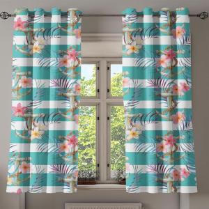Ambesonne Floral Boho Grommet Curtain, Simple Design Delicate Flower Silhouettes Neutral Colors Exotics Art, Decorative 2-Panel Window Drapes for Bedroom Living Room, 50″ x 108″, Dark Indigo Pale Blue(Dark Seafoam Pale Pink)