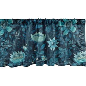 Ambesonne Garden Scene Window Valance, Neutral Traditional Roses and Floral Pattern Boho Romance Print, Curtain Valance for Kitchen Bedroom Decor with Rod Pocket, 54″ X 18″, Cream White Dark Sepia(Petrol Blue Dark Teal)