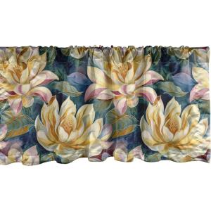Ambesonne Garden Scene Window Valance, Neutral Traditional Roses and Floral Pattern Boho Romance Print, Curtain Valance for Kitchen Bedroom Decor with Rod Pocket, 54″ X 18″, Cream White Dark Sepia(Dried Rose Pastel Yellow)