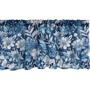 Ambesonne Garden Scene Window Valance, Neutral Traditional Roses and Floral Pattern Boho Romance Print, Curtain Valance for Kitchen Bedroom Decor with Rod Pocket, 54″ X 18″, Cream White Dark Sepia(Dark Sky Blue and White)