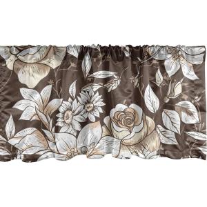 Ambesonne Garden Scene Window Valance, Neutral Traditional Roses and Floral Pattern Boho Romance Print, Curtain Valance for Kitchen Bedroom Decor with Rod Pocket, 54″ X 18″, Cream White Dark Sepia(Cream White Dark Sepia)