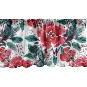 Ambesonne Garden Scene Window Valance, Neutral Traditional Roses and Floral Pattern Boho Romance Print, Curtain Valance for Kitchen Bedroom Decor with Rod Pocket, 54″ X 18″, Cream White Dark Sepia(Dark Coral and Forest Green)