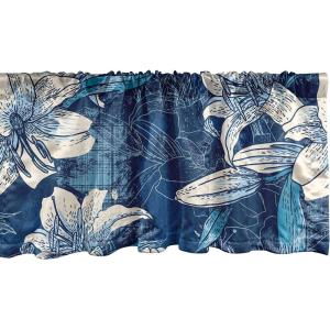 Ambesonne Garden Scene Window Valance, Neutral Traditional Roses and Floral Pattern Boho Romance Print, Curtain Valance for Kitchen Bedroom Decor with Rod Pocket, 54″ X 18″, Cream White Dark Sepia(Dark Sky Blue Champagne)