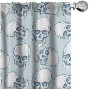Ambesonne Gothic Curtains, Vintage Baroque Floral Skulls with Garden Flowers Flourishing Leaves, Window Treatments 2 Panel Set for Living Room Bedroom, Pair of – 28″ x 95″, Charcoal Grey and Dark Tan(White and Sky Blue)