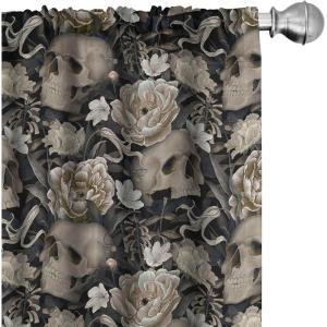 Ambesonne Gothic Curtains, Vintage Baroque Floral Skulls with Garden Flowers Flourishing Leaves, Window Treatments 2 Panel Set for Living Room Bedroom, Pair of – 28″ x 95″, Charcoal Grey and Dark Tan(Charcoal Grey and Dark Tan)
