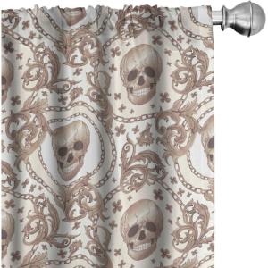 Ambesonne Gothic Curtains, Vintage Baroque Floral Skulls with Garden Flowers Flourishing Leaves, Window Treatments 2 Panel Set for Living Room Bedroom, Pair of – 28″ x 95″, Charcoal Grey and Dark Tan(Ivory Cocoa and Pale Brown)