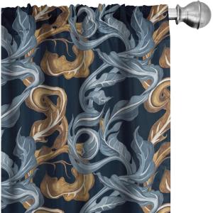 Ambesonne Gothic Curtains, Vintage Baroque Floral Skulls with Garden Flowers Flourishing Leaves, Window Treatments 2 Panel Set for Living Room Bedroom, Pair of – 28″ x 95″, Charcoal Grey and Dark Tan(Amber Blue Grey Dark Blue)