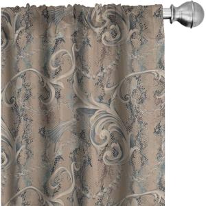 Ambesonne Gothic Curtains, Vintage Baroque Floral Skulls with Garden Flowers Flourishing Leaves, Window Treatments 2 Panel Set for Living Room Bedroom, Pair of – 28″ x 95″, Charcoal Grey and Dark Tan(Pastel Brown Cadet Blue)