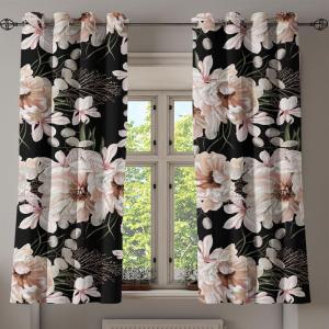 Ambesonne Hawaii Themed Grommet Curtain, Tropical Leaves Pattern with Neutral Colors Boho Summer Print, Decorative 2-Panel Window Drapes for Bedroom Living Room, 50″ x 54″, Pale Vermilion Seal Brown(Blush Charcoal)