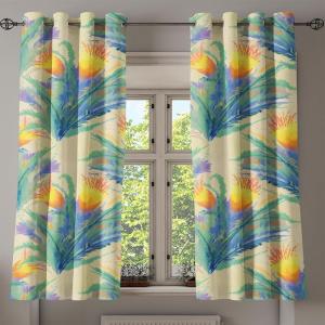 Ambesonne Hawaii Themed Grommet Curtain, Tropical Leaves Pattern with Neutral Colors Boho Summer Print, Decorative 2-Panel Window Drapes for Bedroom Living Room, 50″ x 54″, Pale Vermilion Seal Brown(Sea Green Mustard Violet)