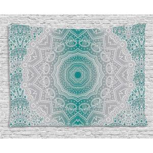Ambesonne Hippie Tapestry, Modern Goth Scene of Wingy Skeleton Moon and Roundy Flowers Boho Dreamy, Fabric Wall Hanging Decor for Bedroom Living Room Dorm, 28″ X 23″, Eggshell Shamrock Green(Teal Grey)