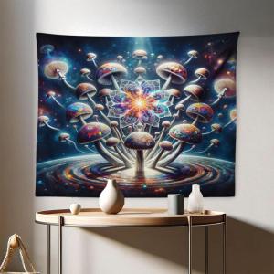 Ambesonne Hippie Tapestry, Modern Goth Scene of Wingy Skeleton Moon and Roundy Flowers Boho Dreamy, Fabric Wall Hanging Decor for Bedroom Living Room Dorm, 28″ X 23″, Eggshell Shamrock Green(Dark Blue Multicolor)