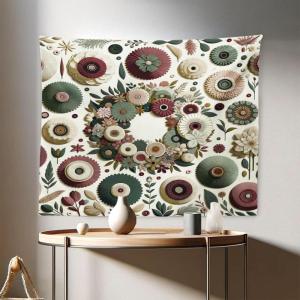 Ambesonne Hippie Tapestry, Modern Goth Scene of Wingy Skeleton Moon and Roundy Flowers Boho Dreamy, Fabric Wall Hanging Decor for Bedroom Living Room Dorm, 28″ X 23″, Eggshell Shamrock Green(Eggshell Dried Rose Green)