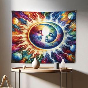 Ambesonne Hippie Tapestry, Modern Goth Scene of Wingy Skeleton Moon and Roundy Flowers Boho Dreamy, Fabric Wall Hanging Decor for Bedroom Living Room Dorm, 28″ X 23″, Eggshell Shamrock Green(Amber Multicolor)