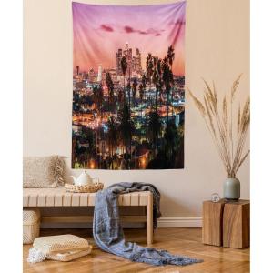 Ambesonne Hippie Tapestry, Modern Goth Scene of Wingy Skeleton Moon and Roundy Flowers Boho Dreamy, Fabric Wall Hanging Decor for Bedroom Living Room Dorm, 28″ X 23″, Eggshell Shamrock Green(Dried Rose)