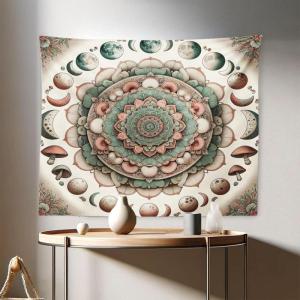 Ambesonne Hippie Tapestry, Modern Goth Scene of Wingy Skeleton Moon and Roundy Flowers Boho Dreamy, Fabric Wall Hanging Decor for Bedroom Living Room Dorm, 28″ X 23″, Eggshell Shamrock Green(Pale Mustard Laurel Green)