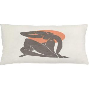 Ambesonne Mid Century Modern Boho Throw Pillow Cushion Cover, Simple Silhouette of Lady with Peach Tone Sun Round Print, Decorative Rectangle Accent Pillow Case, 36″ X 16″, Salmon Dimgray White