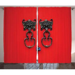 Ambesonne Rustic Curtains, Bat Door Knocker on Vintage Door Entrance Design Antique Cultural Artwork, Living Room Bedroom Window Drapes 2 Panel Set, 108″ X 84″, Brown Red(Brown Red)