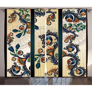 Ambesonne Rustic Curtains, Bat Door Knocker on Vintage Door Entrance Design Antique Cultural Artwork, Living Room Bedroom Window Drapes 2 Panel Set, 108″ X 84″, Brown Red(Cream Blue)