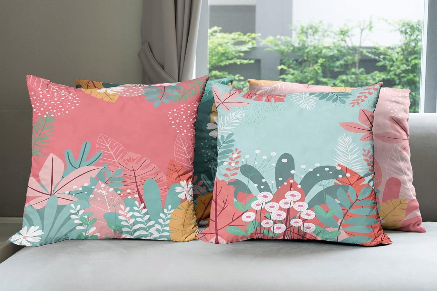 imageAmbesonne Alice in Wonderland Throw Pillow Cushion Cover Pack of 2 Rabbit Motion Cups Hearts and Flower Character Alice Cartoon Style Zippered DoubleSide Digital Print Decor 18 Black BluePink Dark Green and Baby Blue