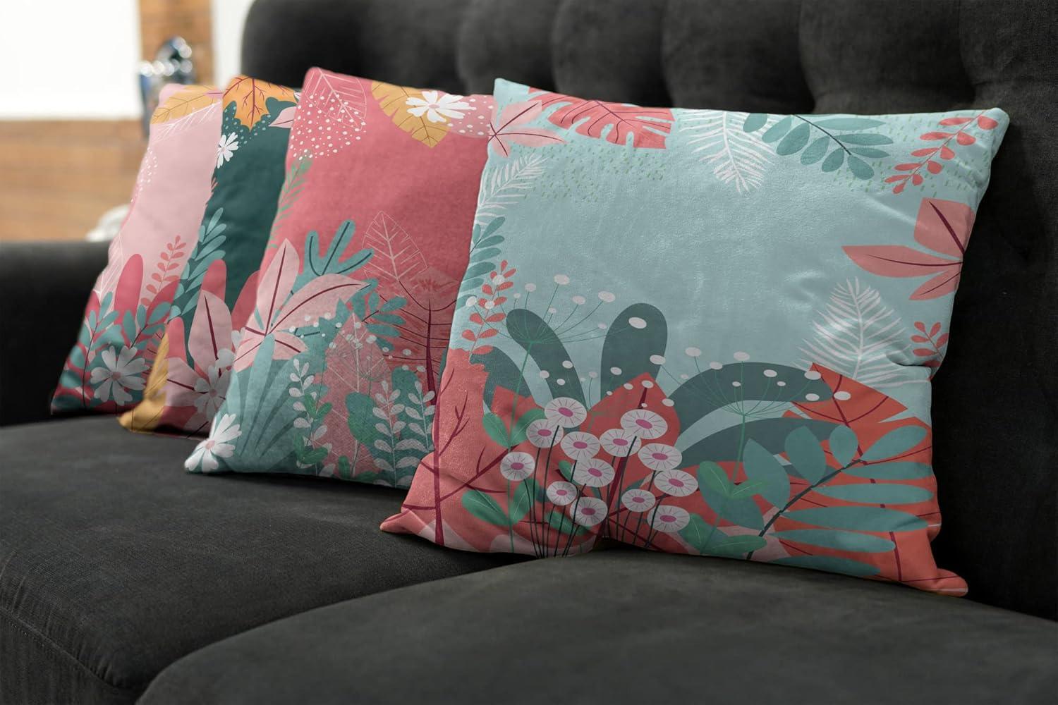 imageAmbesonne Alice in Wonderland Throw Pillow Cushion Cover Pack of 2 Rabbit Motion Cups Hearts and Flower Character Alice Cartoon Style Zippered DoubleSide Digital Print Decor 18 Black BluePink Dark Green and Baby Blue