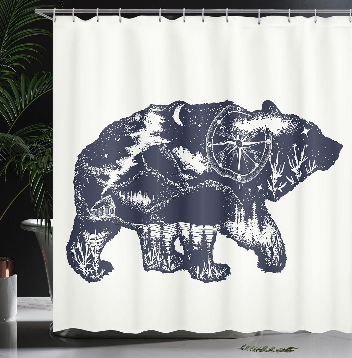 imageAmbesonne Cartoon Shower Curtain Curious Panda on an Exotic Branch Asian Bear Jungle Woods Illustration Cloth Fabric Bathroom Decor Set with Hooks 69 W x 75 L Fern Green White BlackBlue Cream