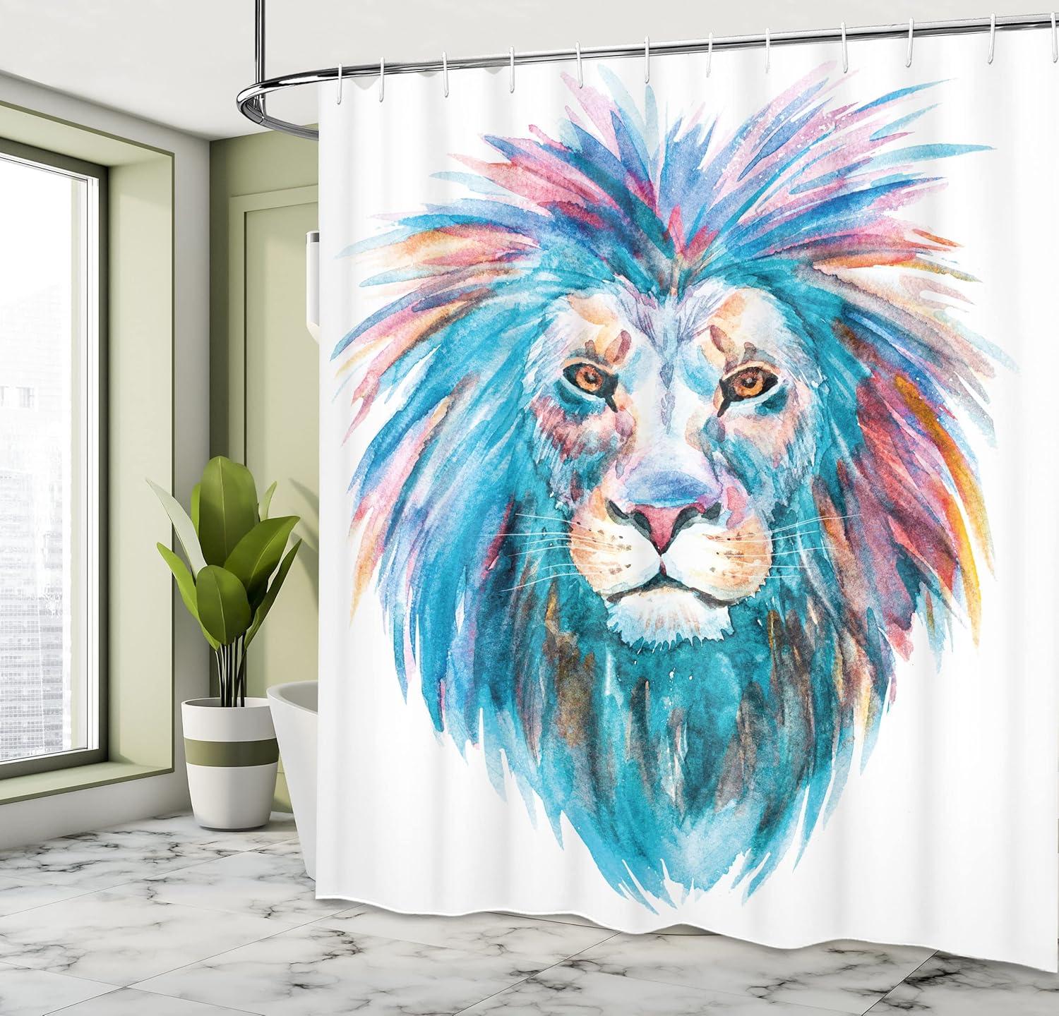 imageAmbesonne Cartoon Shower Curtain Jolly Frog with Greater Eye Lizard Gecko Smily Childish Funny Cartoon Artwork Cloth Fabric Bathroom Decor Set with Hooks 69 W x 70 L Green FernSky Blue Pale Pink