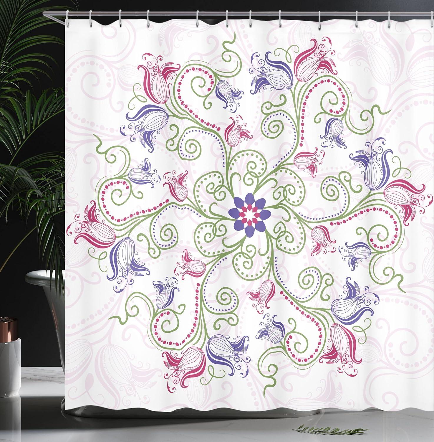 imageAmbesonne Dog Shower Curtain Various Different Dogs in Cartoon Style Looking up in Circle Characters Cloth Fabric Bathroom Decor Set with Hooks 69 W x 70 L Cinnamon Grey WhitePurple Green
