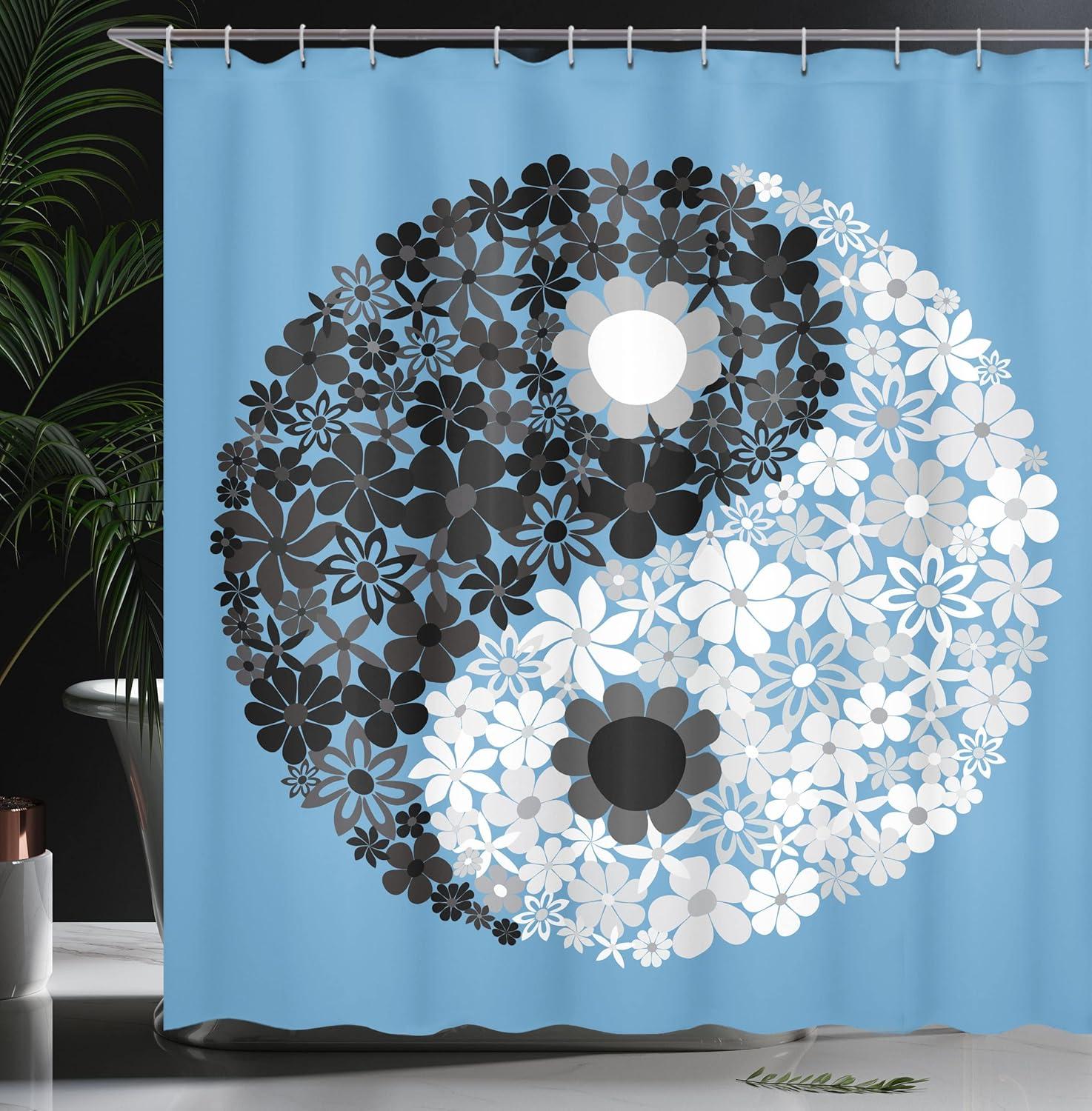 imageAmbesonne Duck Shower Curtain Cartoon Character Taking a Bath Colorful Drops Backdrop Dots Cloth Fabric Bathroom Decor Set with Hooks 69 W x 84 L Soft Blue Sky Blue YellowBlue Black Grey