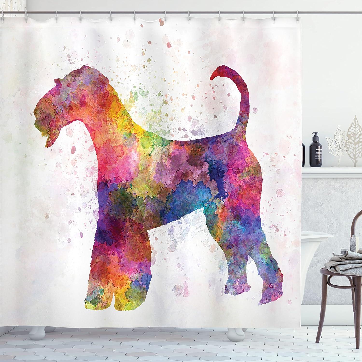 imageAmbesonne Duck Shower Curtain Cartoon Character Taking a Bath Colorful Drops Backdrop Dots Cloth Fabric Bathroom Decor Set with Hooks 69 W x 84 L Soft Blue Sky Blue YellowPink Multicolor