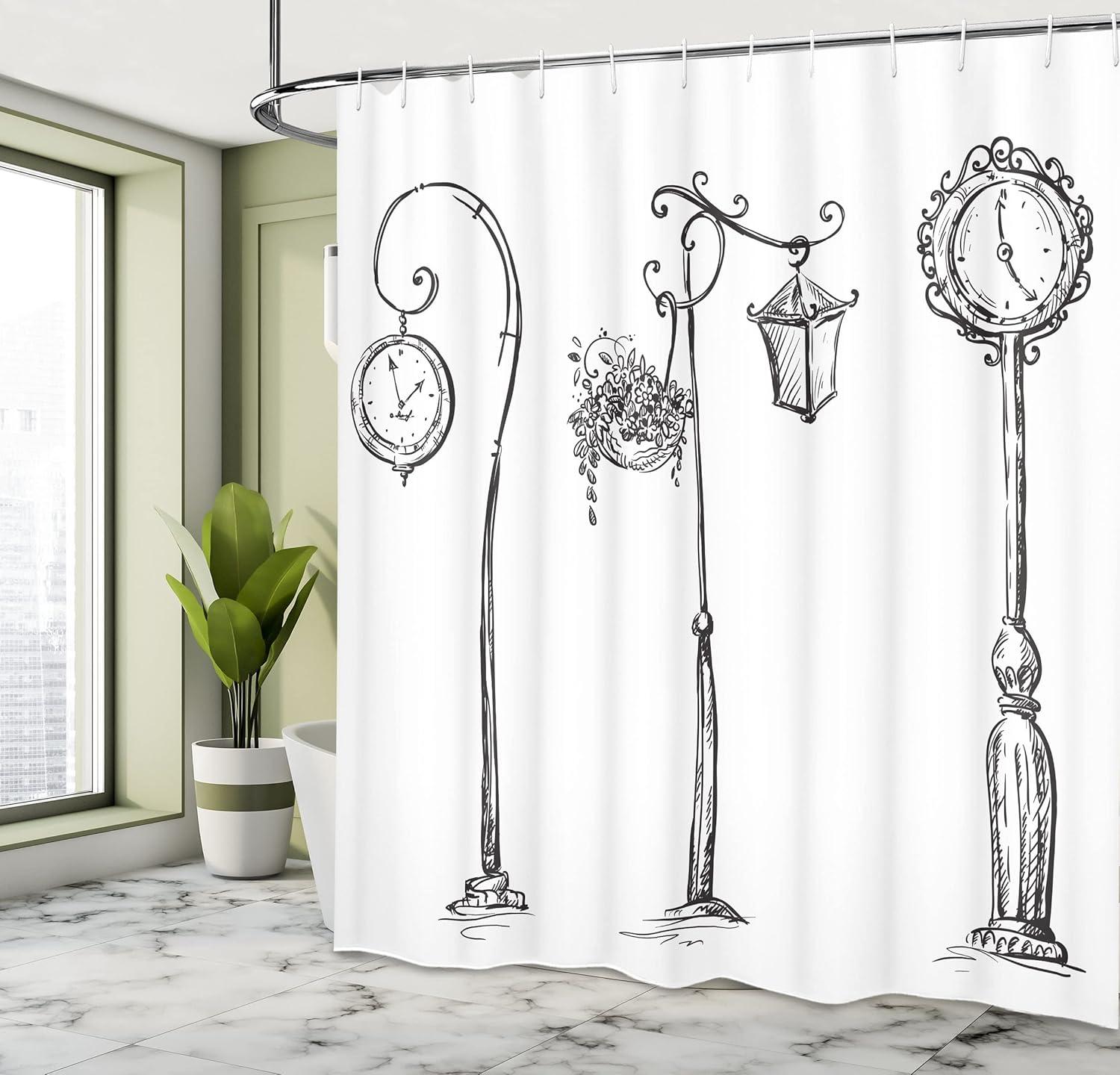 imageAmbesonne Duck Shower Curtain Cartoon Character Taking a Bath Colorful Drops Backdrop Dots Cloth Fabric Bathroom Decor Set with Hooks 69 W x 84 L Soft Blue Sky Blue YellowWhite Grey