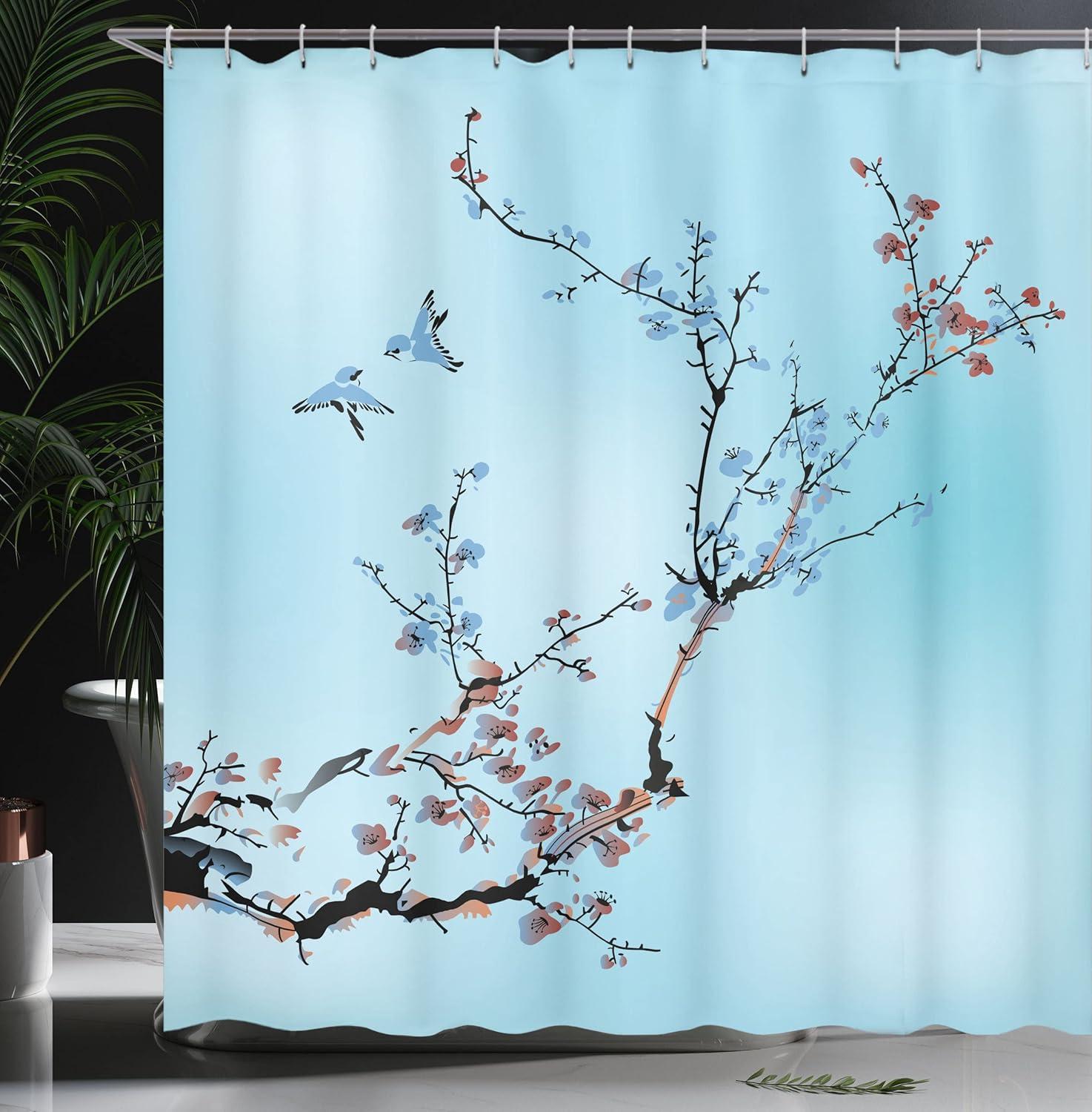 imageAmbesonne Duck Shower Curtain Cartoon Character Taking a Bath Colorful Drops Backdrop Dots Cloth Fabric Bathroom Decor Set with Hooks 69 W x 84 L Soft Blue Sky Blue YellowSoft Blue