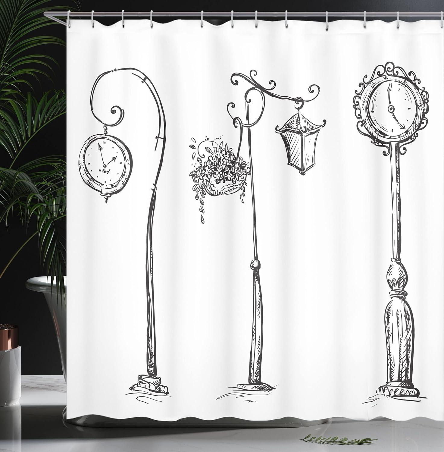 imageAmbesonne Duck Shower Curtain Cartoon Character Taking a Bath Colorful Drops Backdrop Dots Cloth Fabric Bathroom Decor Set with Hooks 69 W x 84 L Soft Blue Sky Blue YellowWhite Grey