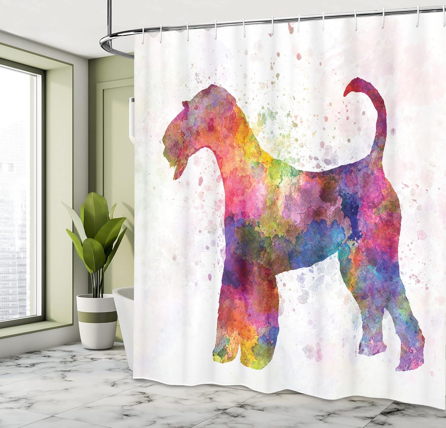 imageAmbesonne Duck Shower Curtain Cartoon Character Taking a Bath Colorful Drops Backdrop Dots Cloth Fabric Bathroom Decor Set with Hooks 69 W x 84 L Soft Blue Sky Blue YellowPink Multicolor