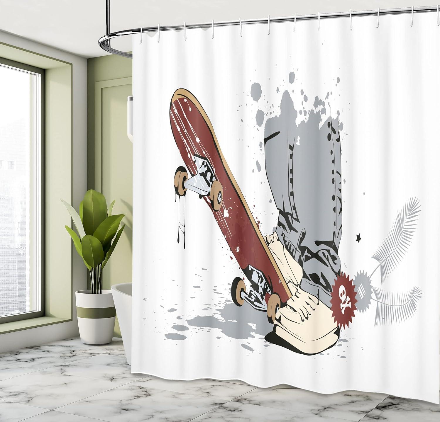 imageAmbesonne Duck Shower Curtain Cartoon Character Taking a Bath Colorful Drops Backdrop Dots Cloth Fabric Bathroom Decor Set with Hooks 69 W x 84 L Soft Blue Sky Blue YellowBrown and Cream