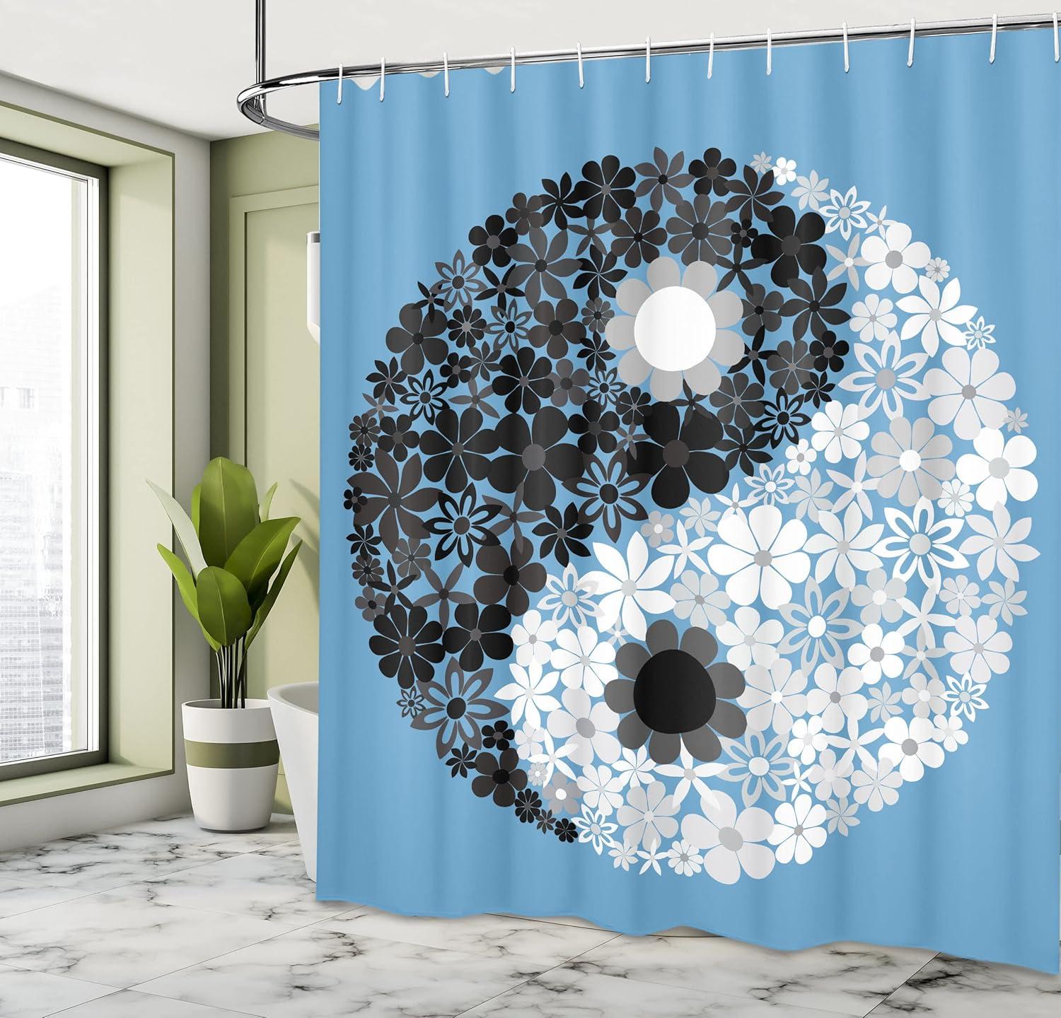 imageAmbesonne Duck Shower Curtain Cartoon Character Taking a Bath Colorful Drops Backdrop Dots Cloth Fabric Bathroom Decor Set with Hooks 69 W x 84 L Soft Blue Sky Blue YellowBlue Black Grey