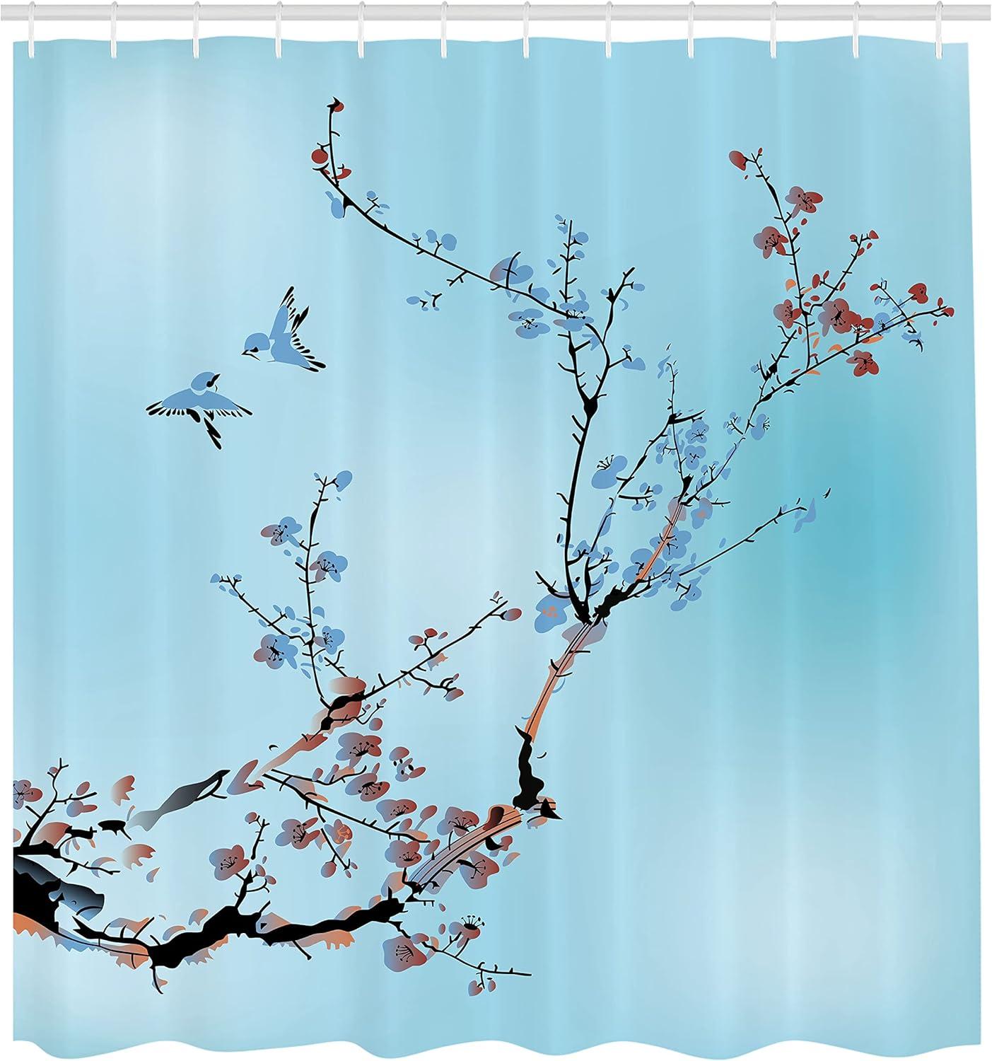 imageAmbesonne Duck Shower Curtain Cartoon Character Taking a Bath Colorful Drops Backdrop Dots Cloth Fabric Bathroom Decor Set with Hooks 69 W x 84 L Soft Blue Sky Blue YellowSoft Blue