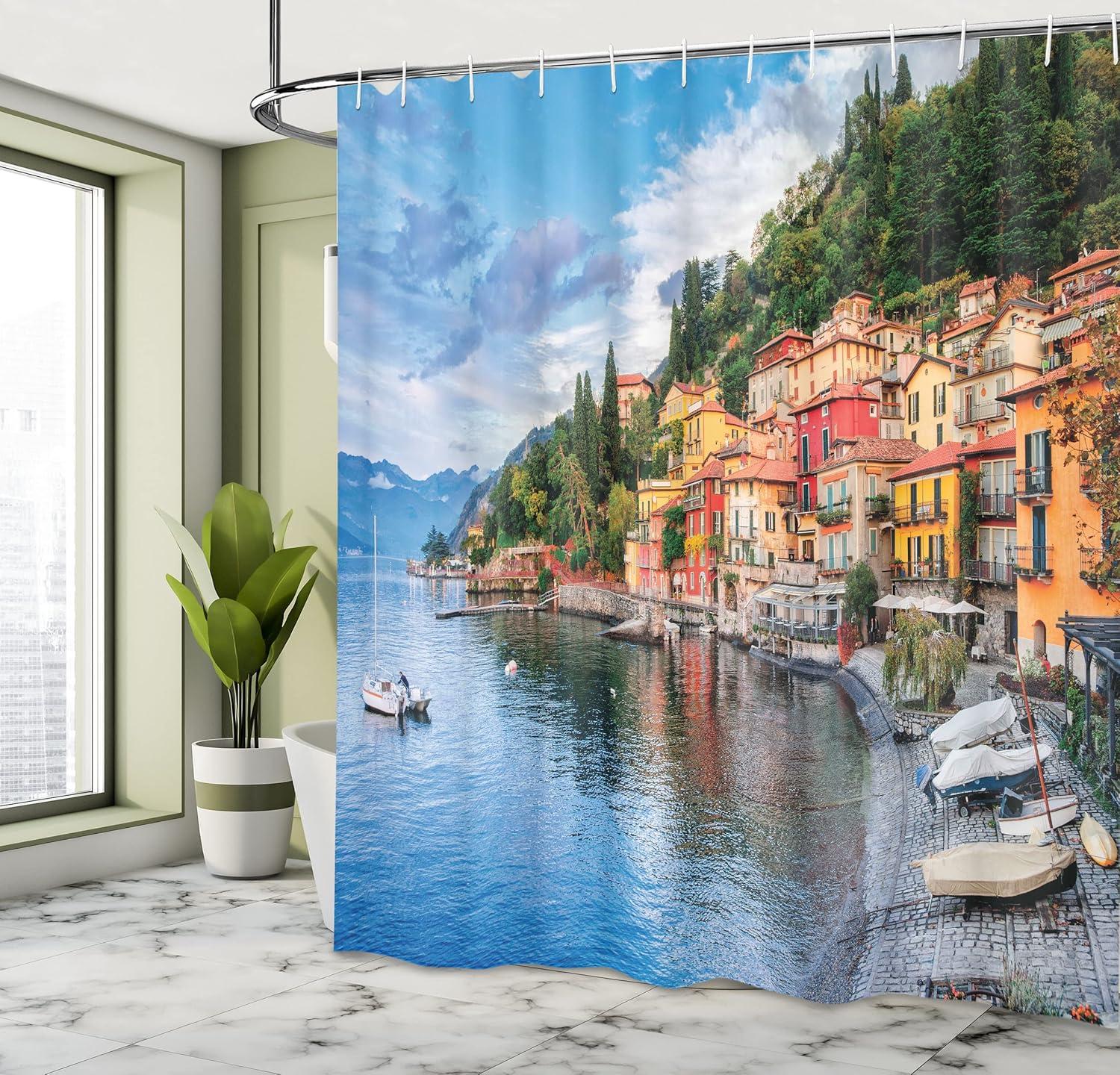 imageAmbesonne Duck Shower Curtain Cartoon Character Taking a Bath Colorful Drops Backdrop Dots Cloth Fabric Bathroom Decor Set with Hooks 69 W x 84 L Soft Blue Sky Blue YellowMulticolor Sky Blue