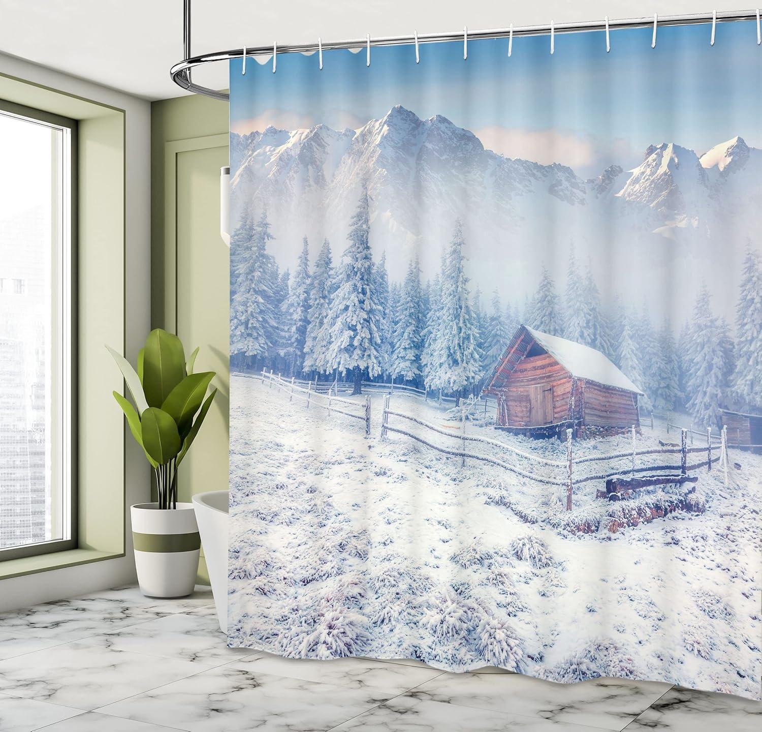 imageAmbesonne Duck Shower Curtain Cartoon Character Taking a Bath Colorful Drops Backdrop Dots Cloth Fabric Bathroom Decor Set with Hooks 69 W x 84 L Soft Blue Sky Blue YellowCaramel White