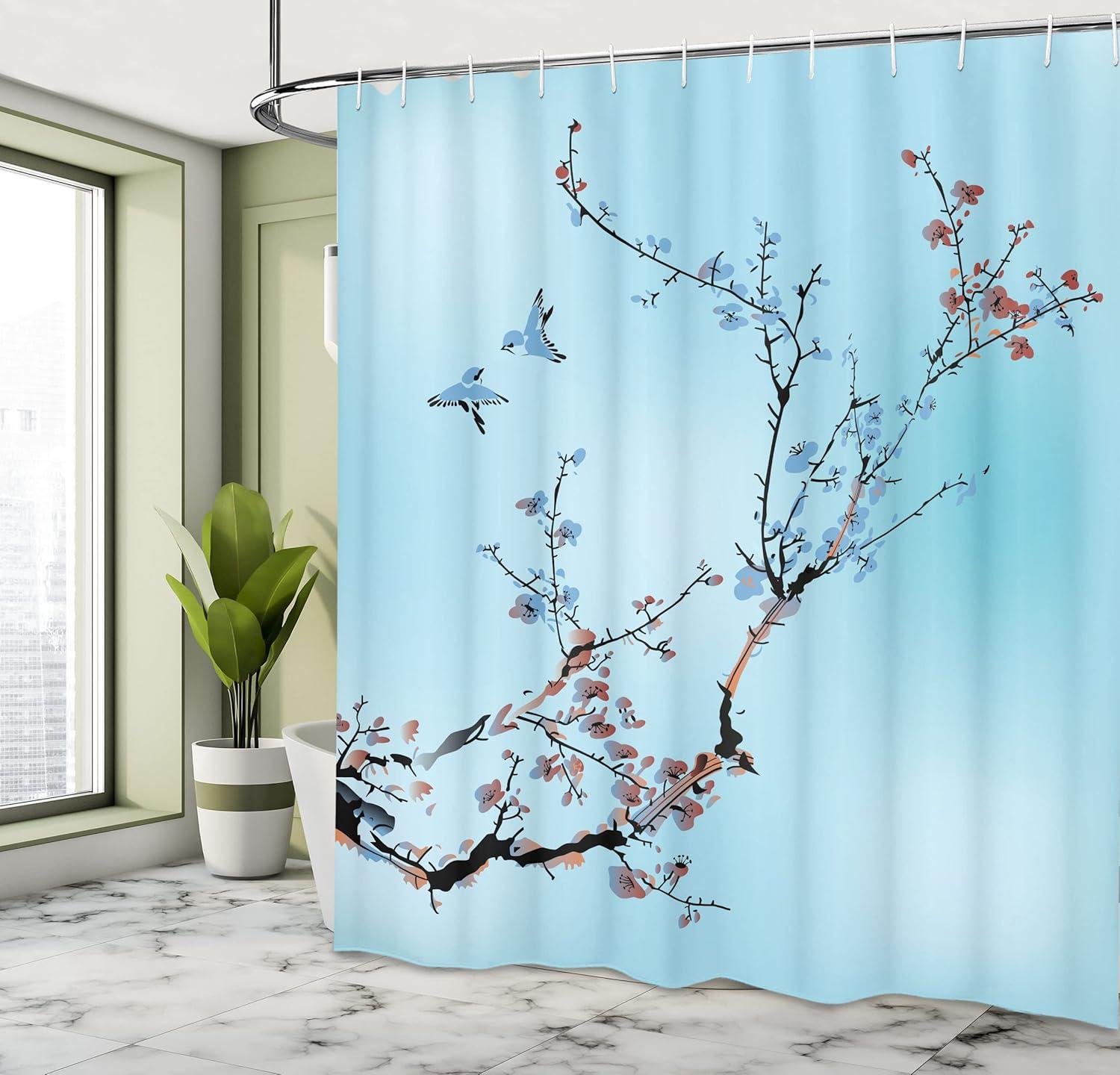 imageAmbesonne Duck Shower Curtain Cartoon Character Taking a Bath Colorful Drops Backdrop Dots Cloth Fabric Bathroom Decor Set with Hooks 69 W x 84 L Soft Blue Sky Blue YellowSoft Blue
