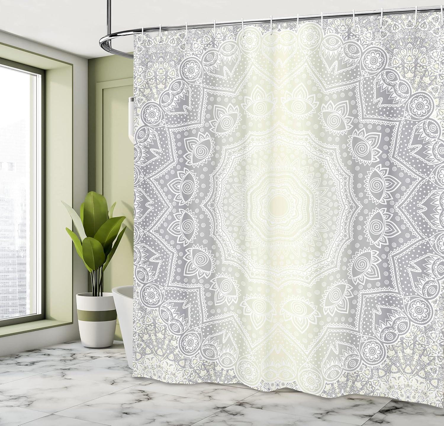 imageAmbesonne Duck Shower Curtain Cartoon Character Taking a Bath Colorful Drops Backdrop Dots Cloth Fabric Bathroom Decor Set with Hooks 69 W x 84 L Soft Blue Sky Blue YellowGrey Ivory