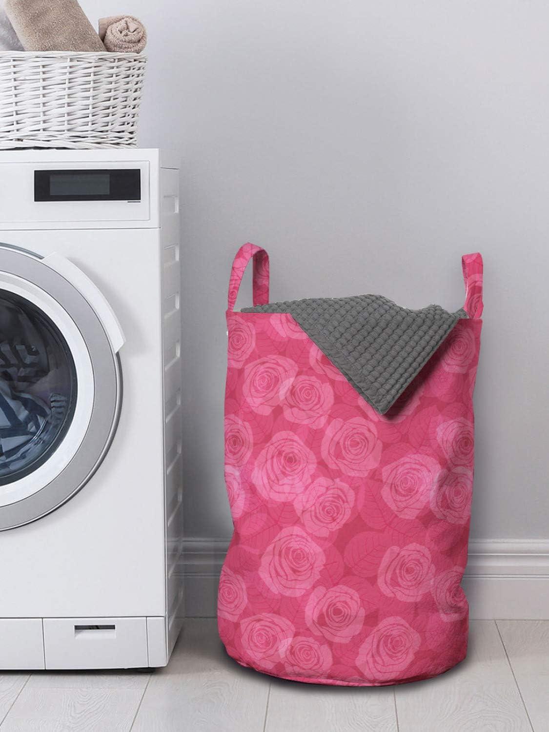 imageAmbesonne Rose Laundry Bag Shades of Pink Gentle Seasonal Flora Romance Love Theme Valentines Day Inspired Design Hamper Basket with Handles Drawstring Closure for Laundromats 13 x 19 Pink
