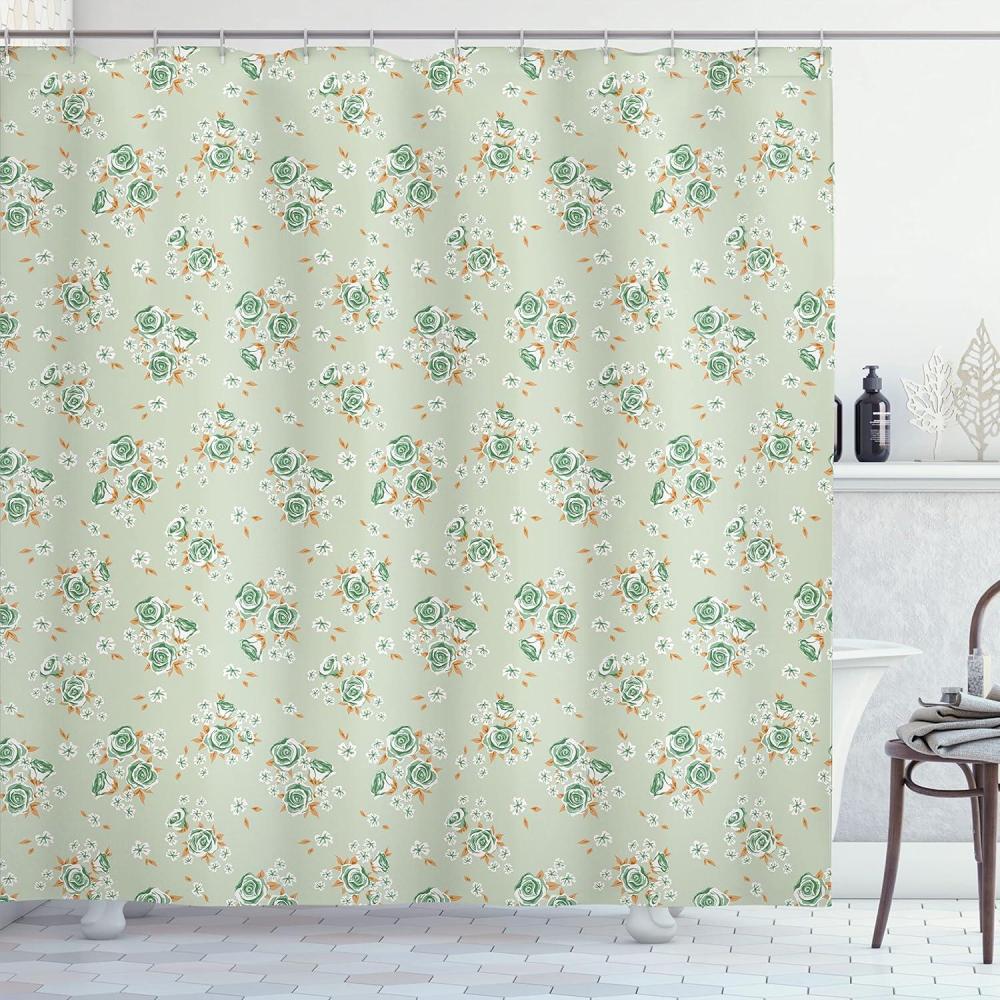 imageAmbesonne Cartoon Shower Curtain Jolly Frog with Greater Eye Lizard Gecko Smily Childish Funny Cartoon Artwork Cloth Fabric Bathroom Decor Set with Hooks 69 W x 70 L Green FernSage Green