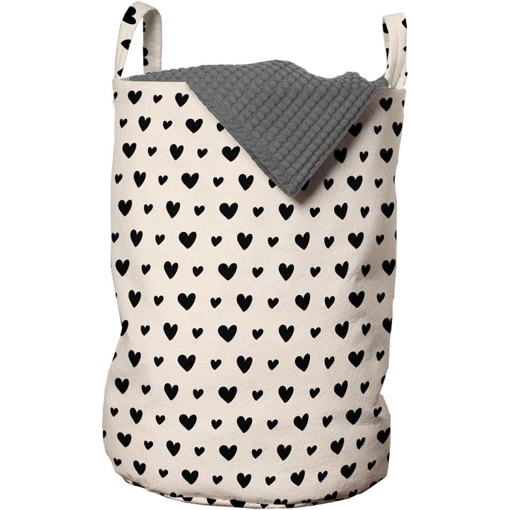 imageAmbesonne Hearts Laundry Bag Valentines Day Theme Hand Drawn Repeated Romantic Modern Love Shapes Pattern Hamper Basket with Handles Drawstring Closure for Laundromats 13 x 19 Champagne Black